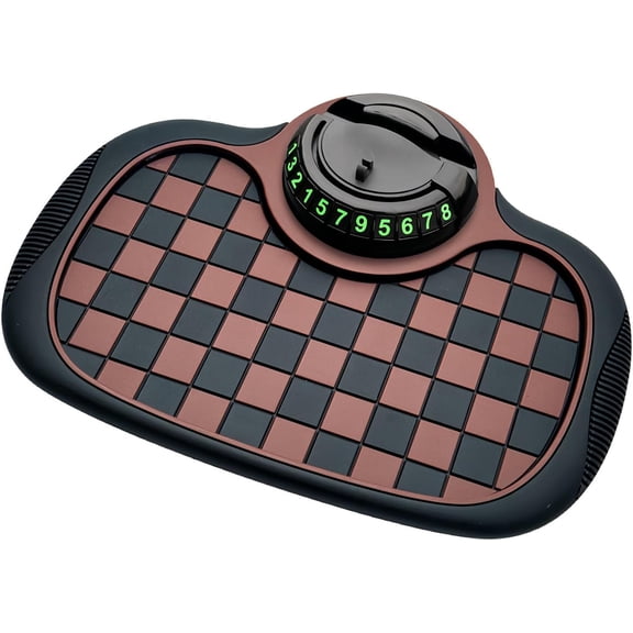 Car Anti-Slip Mat, 360 Rotating Phone Holder with Hidden Parking Number Plate, Universal Dashboard Grip Pad for Phones Keys Sunglasses