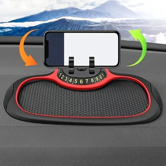 Car Anti-Slip Mat, Multifunctional Car Dashboard Mat with Rotatable Phone Mount, Car Cellphone Holder Non-Slip Dash Pad for Phones Keys Gadgets