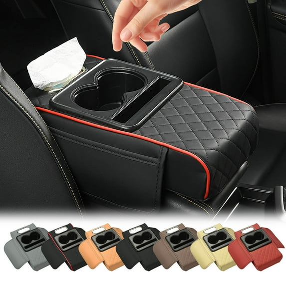 Car Armrest Box Pad with Car Tissue Box Storage Bag and Elbow Pad Multifunctional Three-In-One Armrest Heightening Pad for Enhanced Comfort and Organization in Your Vehicle Topliu