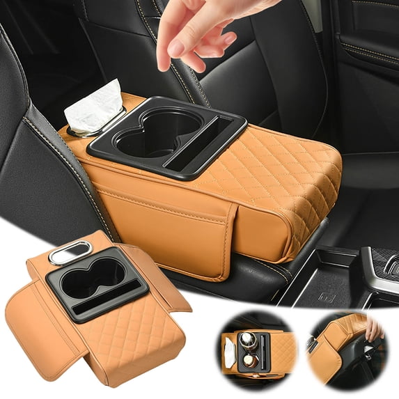 Car Armrest Box Pad with Car Tissue Box Storage Bag and Elbow Pad Multifunctional Three-In-One Armrest Heightening Pad for Enhanced Comfort and Organization in Your Vehicle Topliu