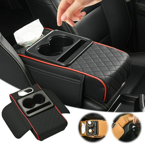 Car Armrest Box Pad with Car Tissue Box Storage Bag and Elbow Pad Multifunctional Three-In-One Armrest Heightening Pad for Enhanced Comfort and Organization in Your Vehicle Topliu