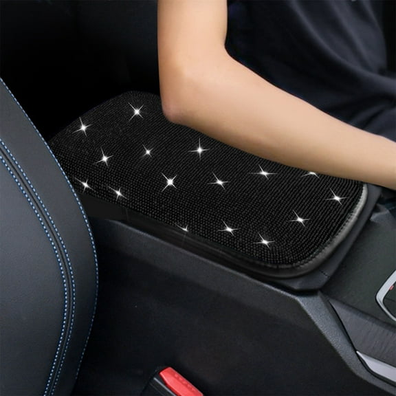 Car Armrest Cover with Crystal Decoration Protective Pad for Center Console Interior Accessory with Soft Material