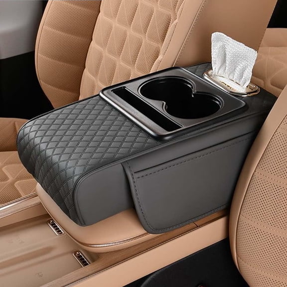 Car Armrest Cushion,5-in-1 Center Console Cover with 2 Storage Bags Cup Holder, Tissue Box Slot, Phone Slot for Sedans, Car Accessories Interior Organizers (Black red)