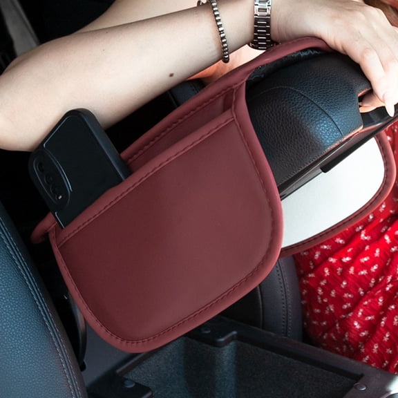 Car Armrest Cushion Non-Slip Center Console Cushion Pad With Soft Leather Red Fangkenuo