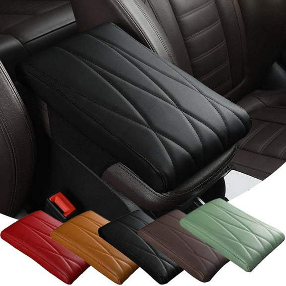 Car Armrest Cushion Pad, Memory Foam Center Console Cover with Waterproof Fiber Leather, Red Style for Cars Trucks Suvs & Minivans, Easy Ll Elastic Straps,Vsgery
