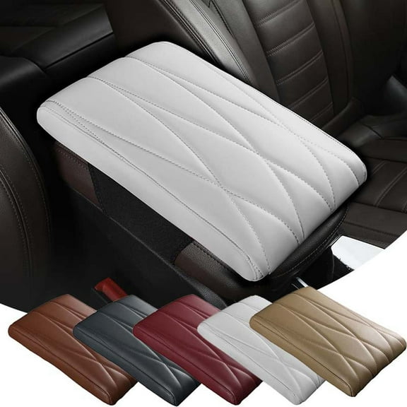 Car Armrest Cushion Pad, Memory Foam Center Console Cover with Waterproof Fiber Leather, Red Style for Cars Trucks Suvs Minivans, Non-slip Elastic Design for Comfortable Driving & Arm Support