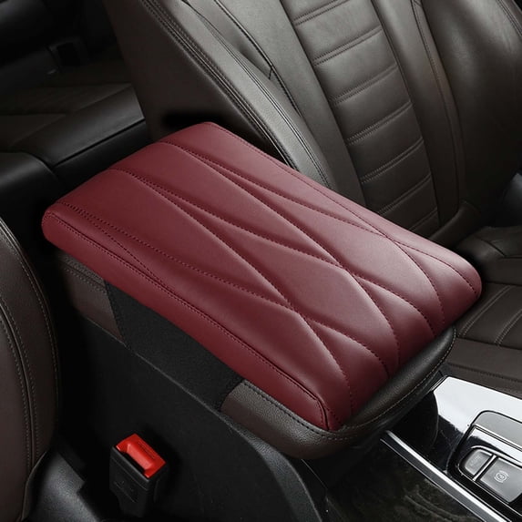 Car Armrest Cushion Pad | Memory Foam & Mesh Center Console Cover | Red Microfiber Leather | Waterproof & Easy Install | 1 Piece