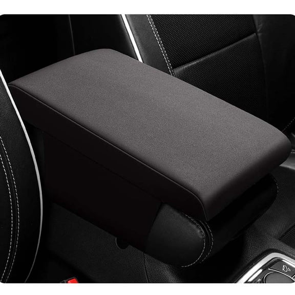 Car Armrest Cushion Pad Memory Foam, QQZ Soft Pressure Relief Center Console Cover for Cars Trucks SUVs, Non Slip Elastic Fit Red Mesh Fabric Armrest Box Protector, Black
