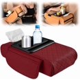 thumbnail image 1 of Car Armrest Cushion, Upgrade Car Center Console Cover with 2 Storage Bags Cup Holder Tissue Box Slot Phone Slot, Universal Car Armrest Storage Box Car Interior Accessories (Red), 1 of 7