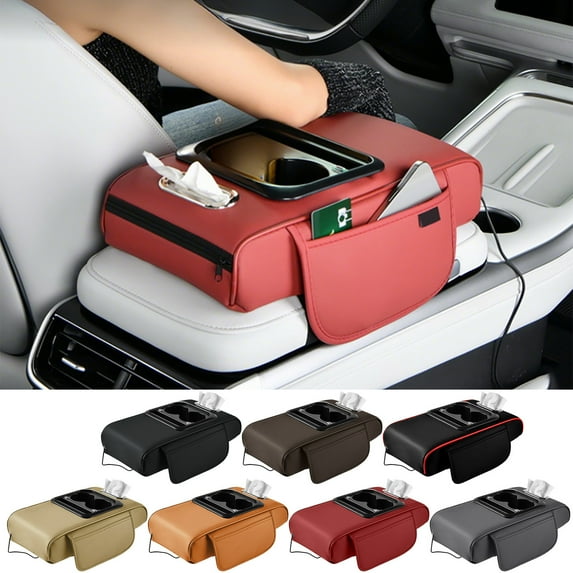 Car Armrest Organizer under $5! Yannianjz Car Armrest Organizer with USB Charging Ports, Center Console Storage Box with Cup Holders, Phone Holder with Type C for Vehicle Interior, Car Accessories
