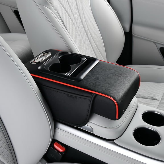Car Armrest Organizer, Car Armrest Storage Box with Cup and Tissue Holder, Universal Multifunctional Center Console PU Leather Cars Storage Bag