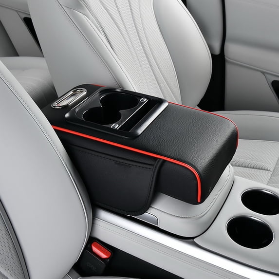 Car Armrest Organizer, Car Armrest Storage Box with Cup and Tissue Holder, Universal Multifunctional Center Console PU Leather Cars Storage Bag
