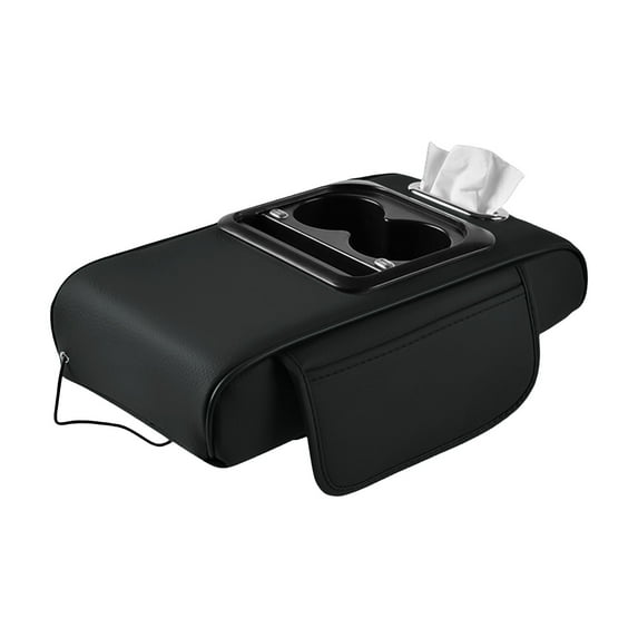 Car Armrest Organizer with USB & Type-C Charging Ports, Leather Console Cushion Storage Box, Ergonomic Support