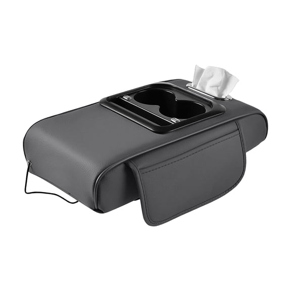 Car Armrest Organizer with USB & Type-C Charging Ports, Leather Console Cushion Storage Box, Ergonomic Support