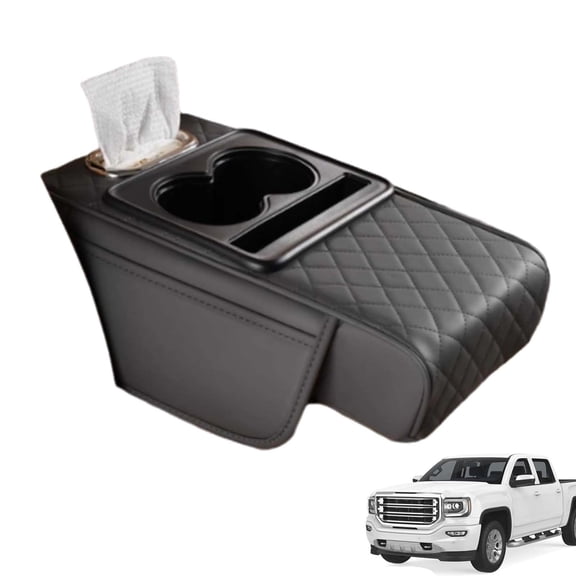 Car Armrest Storage Bag, 5 in 1 Center Console Cover with 2 Cup Holders, Phone Holder, Tissue Holder, Storage Bag, Leather Memory Foam Car Accessories for SUV Sedan Truck