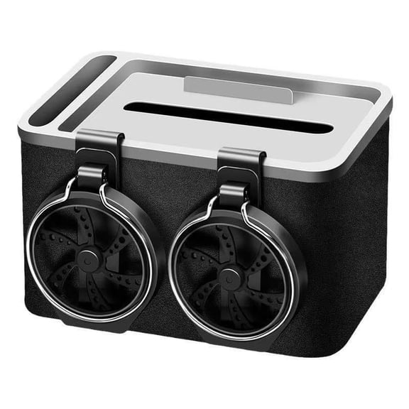 Car Armrest Storage Box with 2 Cup Holders -Between Car Seat Organizer with Cup Holder, Universal Cars Arm Rest Storage Box Organizer Center Console Cupholders Tissue Boxs Holders（Black）