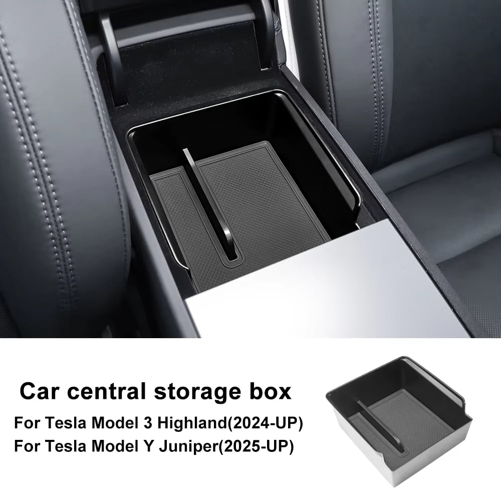 Car Armrest Storage Box For Tesla Model Y Juniper 2025 Model 3 Highland 2024-UP ABS Center Console Organizer Tray Accessories