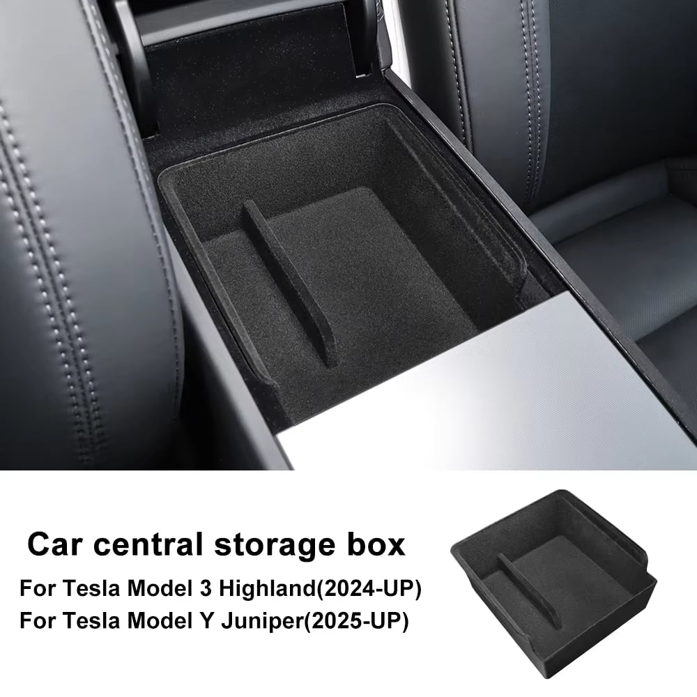 Car Armrest Storage Box For Tesla Model Y Juniper 2025 Model 3 Highland 2024-UP ABS Center Console Organizer Tray Accessories
