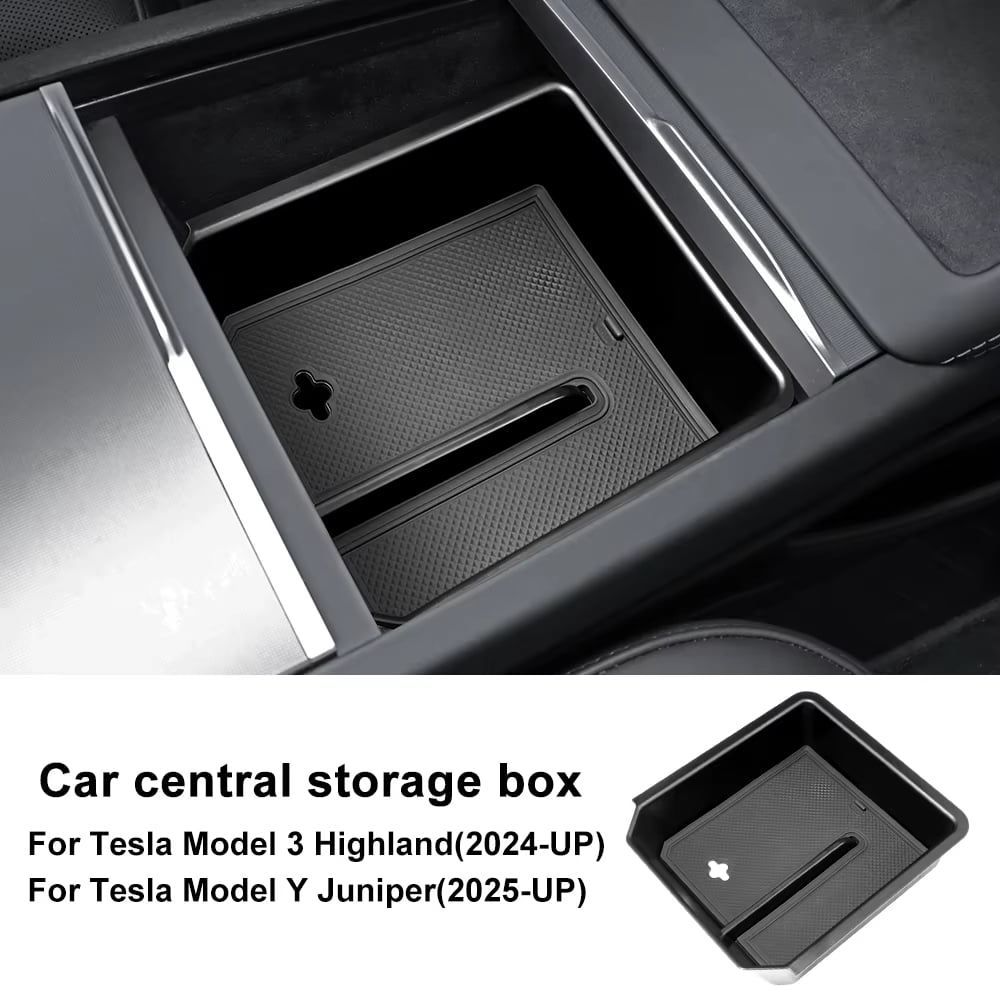 Car Armrest Storage Box For Tesla Model Y Juniper 2025 Model 3 Highland 2024-UP ABS Center Console Organizer Tray Accessories
