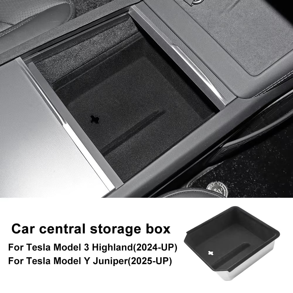 Car Armrest Storage Box For Tesla Model Y Juniper 2025 Model 3 Highland 2024-UP ABS Center Console Organizer Tray Accessories