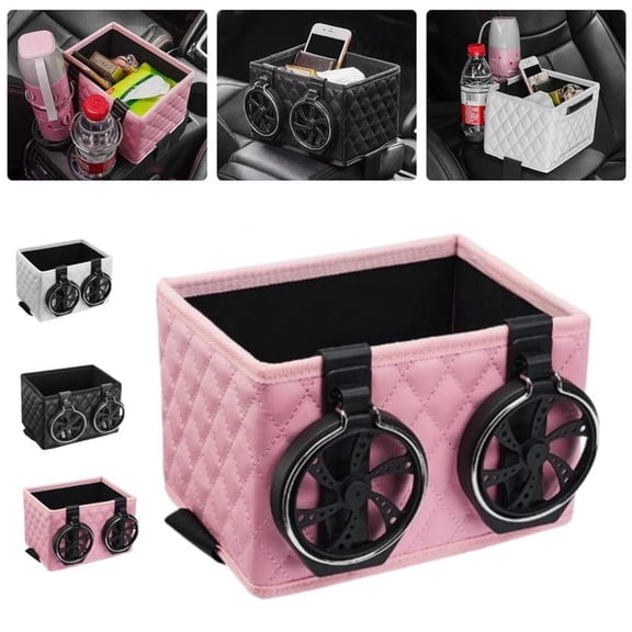 Car Armrest Storage Box Organizer Leather Multifunctional Console Tissue Holder Foldable Cup Rack Fits Most Vehicles, SUVs, RVs Space-Saving Design 7.5x5.5 Inch