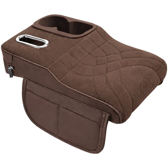 Car Armrest Storage Box, Plush Console Organizer with 2 Cup Holders & Tissue Box, PU Leather Armrest Cushion, 13.8 in / 35 cm Center Console Car Accessories for Women, Men