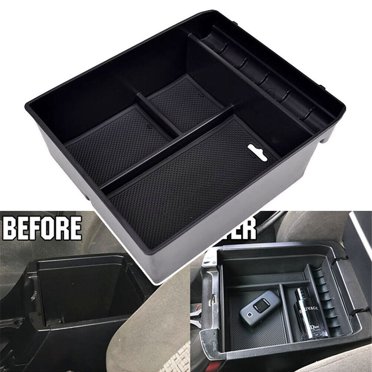 XUKEY Universal Center Console Armrest Storage Box – Dual Compartment – Black ABS
