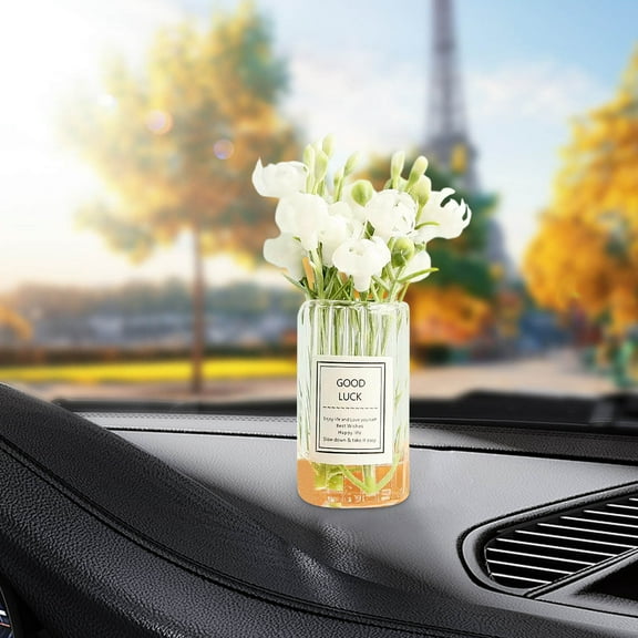 Car Aroma Diffuser Mini Vase 2-in-1 Glass Center Console Decor with Faux Daisies, Non-Slip Adhesive, Heat Resistant, No-Spill Essential Oil Holder Gift for Her