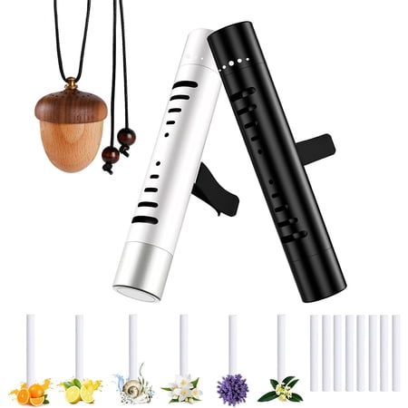 Car Aromatherapy Diffuser Decor Set, 2PCS Car Vent Clips Cylindrical & Essential Oil Diffuser Hanging Ornament Pine Cones Wooden, 14 Refill Sticks (No Essential Oil)