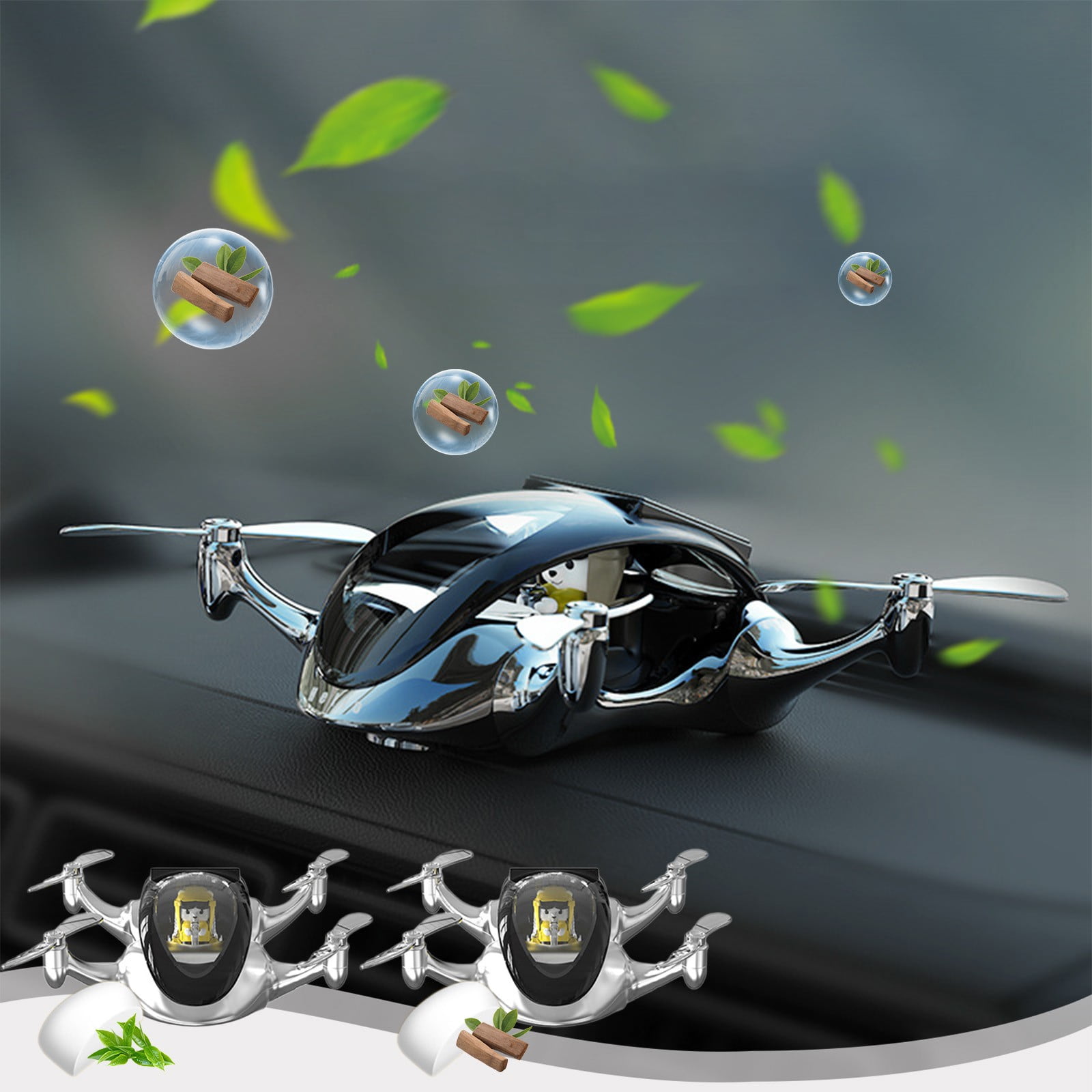 Ornement Voiture Avion Solaire - Modèle Rotatif Pour Tableau De Bord, Couleur Jaune, Colle Nano Incluse