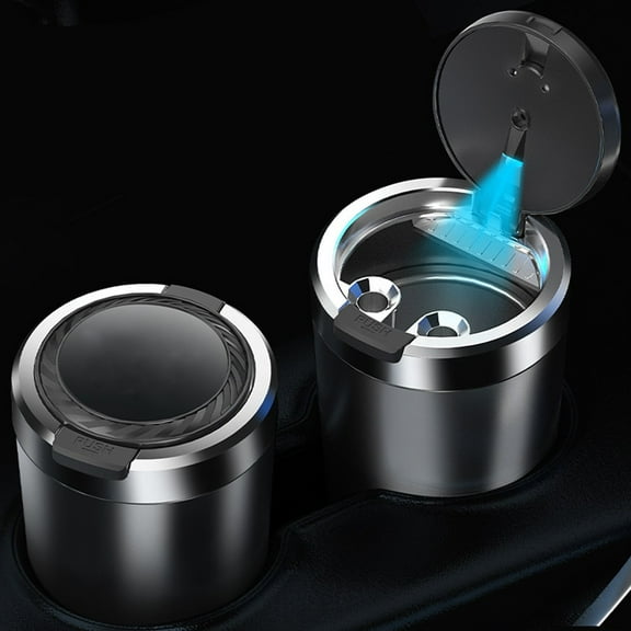 Car Ash Tray Led Light Alloy Ash Tray Aluminum Cup Portable Smokeless Slivery