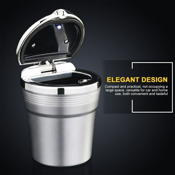 Car Ashtray (1-Pack), Easy Clean Up Detachable Stainless Car Ashtray with Lid Blue Led Light and Removable Lighter for Most Car Cup Holder