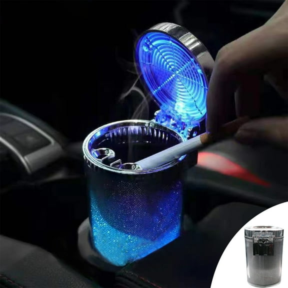 Car Ashtray, Car Ashtray Lighter Set Detachable, Car Ashtray with Lid Blue LED Light Indicator for Car, Home, Office and Travel