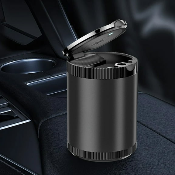 Car Ashtray Covered LED Light Portable ABS Stainless Steel Detachable Easy Clean Cup Holder Proof Multi Function for Auto Home Office Black Red Gold