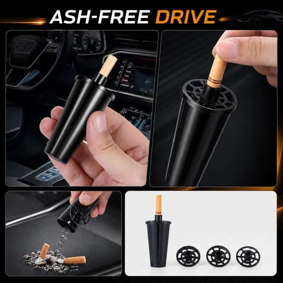 Car Ashtray Handheld Smoking Tool for Drivers and Passengers Designed for Mess Free Smoking for Interior Protection for Vehicles and Commuting Black one size