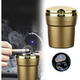 thumbnail image 1 of Car Ashtray with LED Light, Portable Cup Holder Ashtray with Lid, Windproof for Home or Car Use, Fireproof Material for Safety and Cleanliness, Gold, By PRYESS, 1 of 9