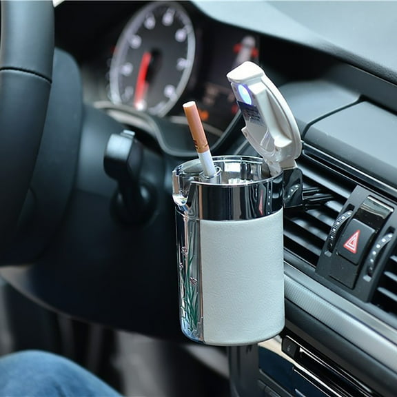 Car Ashtray with LED Light Portable Detachable Cup Holder Ashtray for Vehicles Auto Car Accessories Practical Easy Install Fireproof Carbon Fiber Style