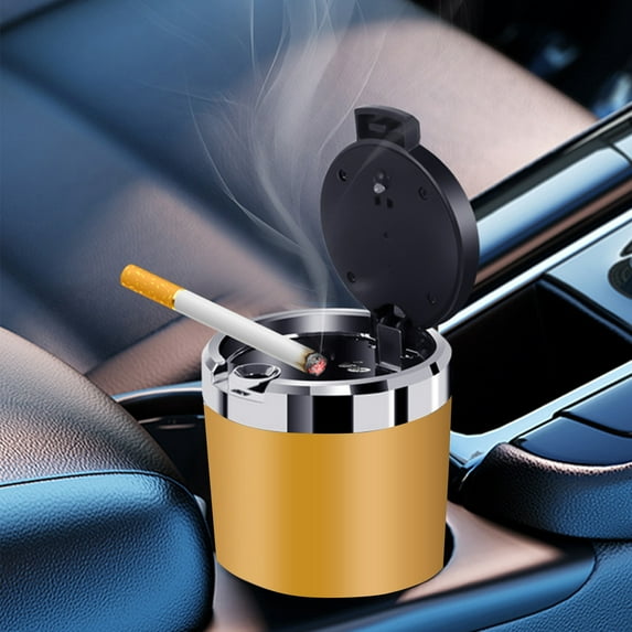 Car Ashtray With Lid Easy To Clean Portable Ashtray For Car Mini Car Trash Can Detachable Stainless Steel Ash Tray With LED Blue Light Of The Day Gifts For Womem/Men