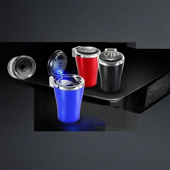Car Ashtray with Lid, LED Light One-Touch Open Auto Ash Tray with Flame-Resistant Metal Liner, Sealed Odor Control Cup Holder Fit, Car Gift Accessories, 1Pcs Black