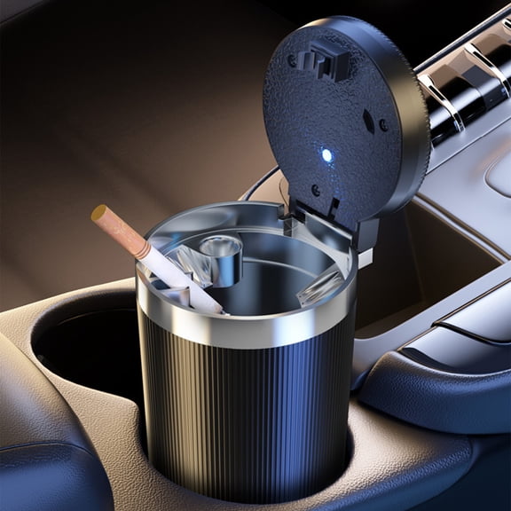Car Ashtray with Lid, Smokeless Auto Cigarette Ashtray Cup, Stainless Steel Flame-Retardant Portable Ashtray for Car Interior, Easy Clean Multi-Functional Accessory for Men
