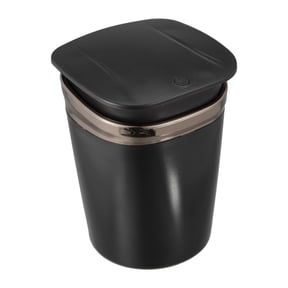 Car Ashtray Trash Can Cigarette Cylinder with Lid LED Light Portable Detachable Plastic Titanium Tone