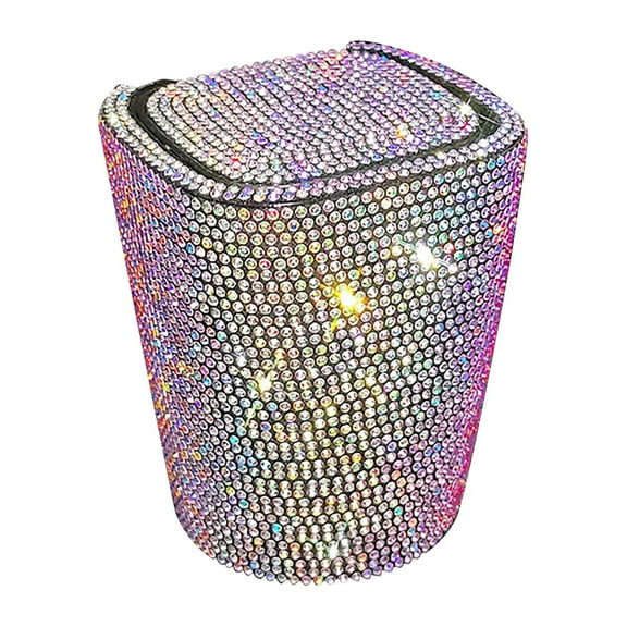 Car Ashtray With Lid Smell Proof Diamond Car Ashtray With Lid Blue Led Light Bling Portable Ashtray For Car Cylinder Cup Holder Mini Can