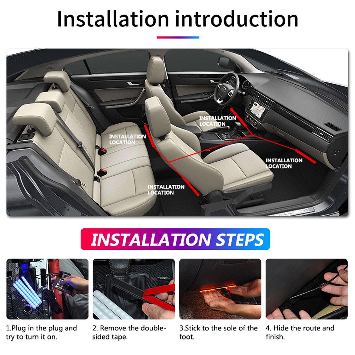 Car Atmosphere Light Colorful LED Decorative Lamps APP VoiceControlled