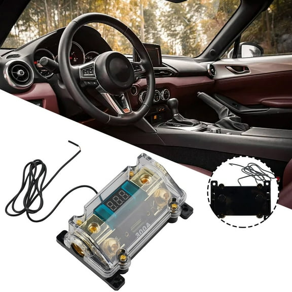 Car Audio Inline Fuse Holder With LED Digital Display 300 Amp Fuse Block For 0 2 4 AWG Gauge Secure Fastener Power Distribution Terminal Stable Performance For Most Vehicles