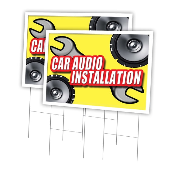 Car Audio Installation 2 Pack Of 24" x 36" Yard Sign & Stake | Advertise Your Business | Stake Included Image On Both Sides | Made in The USA