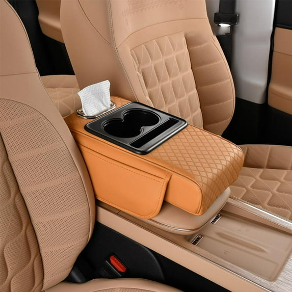 Car Auto Armrest Box Cushion Pad Center Console Storage Box Rear Seat Cup Holder A7F7