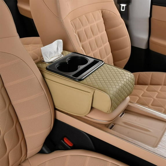 Car Auto Armrest Box Cushion Pad Center Console Storage Box Rear Seat Cup Holder I0V2