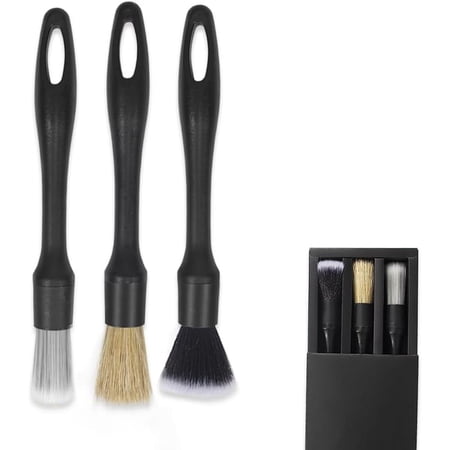 Car Auto Detailing Brush Set, Ultra-Soft Boars Hair Car Detailing Brushes Kit Detail Brushes Car Detailing, Interior Detailing Brush for Cleaning Wheel Rim Automotive Engine Dashboard Leather - 3PCS