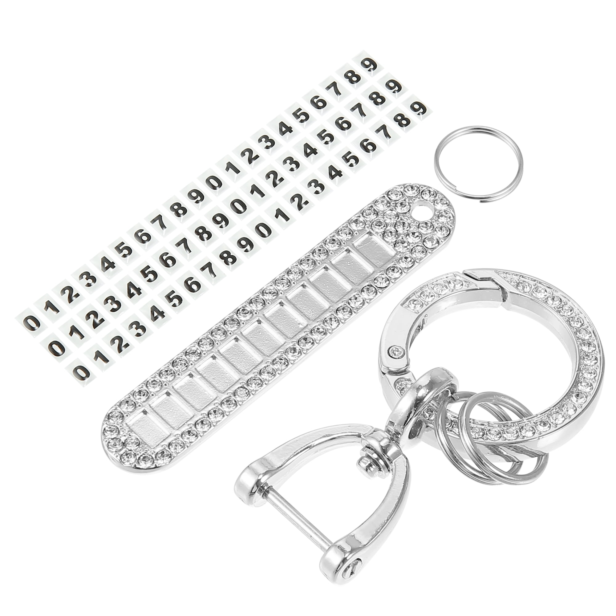 Unique Bargains Car Fob Key Chain Keychains Holder PU Leather 360 Degree  Rotatable with D Shaped Ring Key Rings Set Pink