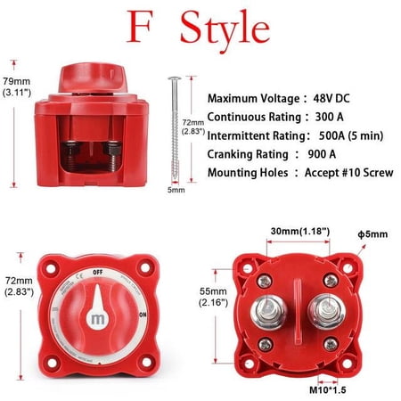 Car Auto RV Marine Boat 12V-48V 100A-300A Single Circuit Battery Selector Isolator Disconnect Rotary Switch Cut